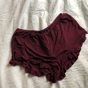 Brandy Melville burgundy ruffle shorts